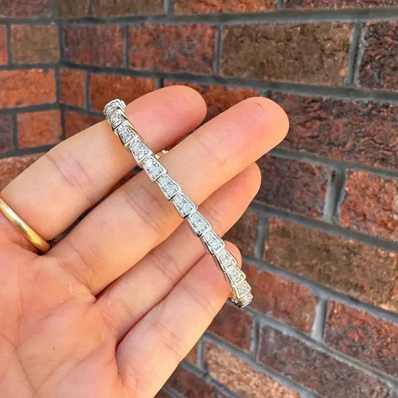 Serpenti Snake Crystal Silver Cuff Bracelet - Picture 14 of 16